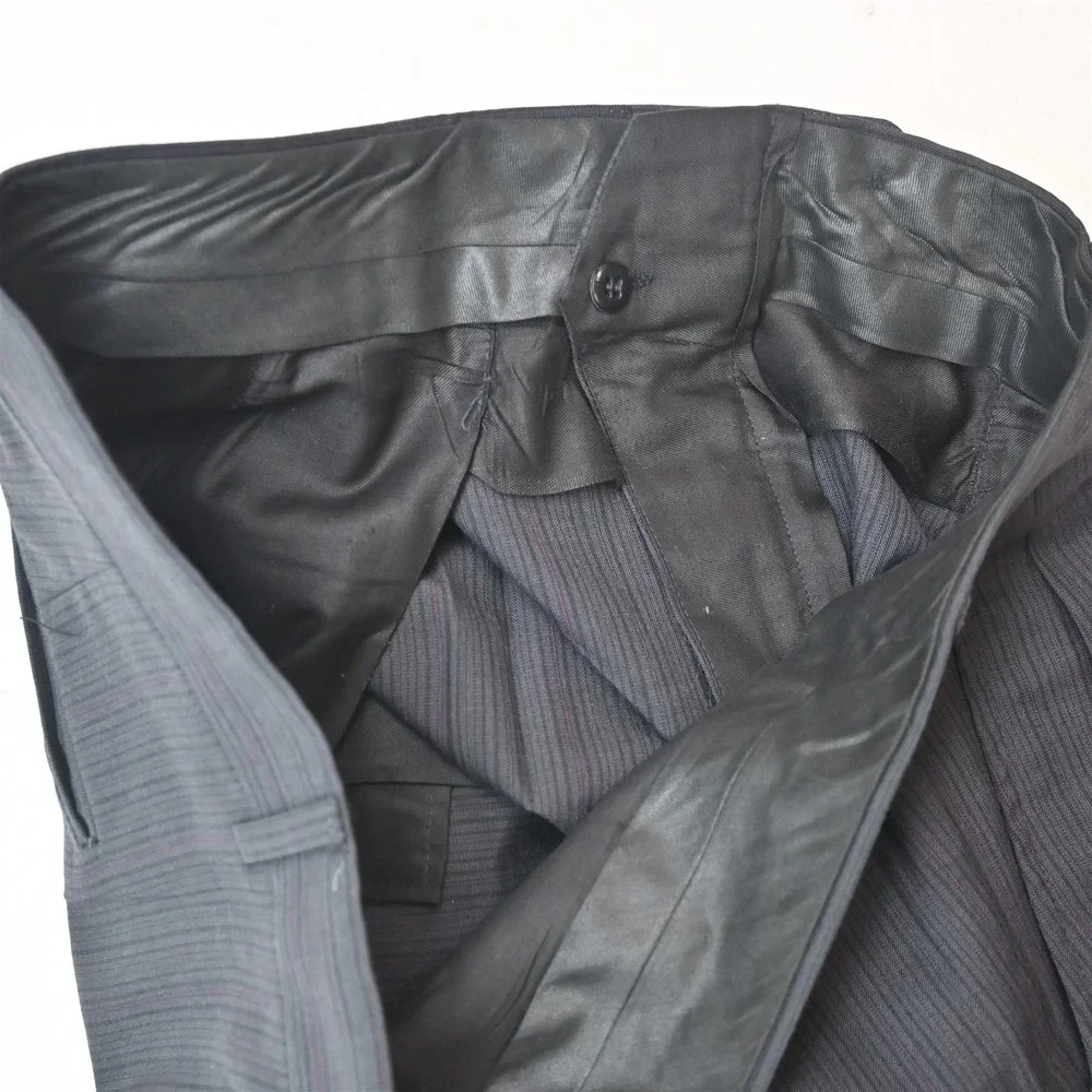 Vtg USA Made Double Breasted 46S 36x29 Gray Striped Wool Mens Jacket Pants Suit